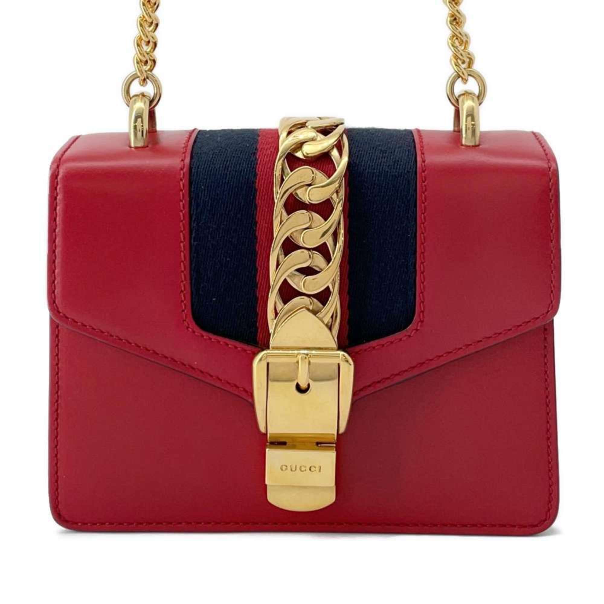 Gucci Chain Shoulder Bag Sylvie Web with Ribbon 431666 GUCCI Red