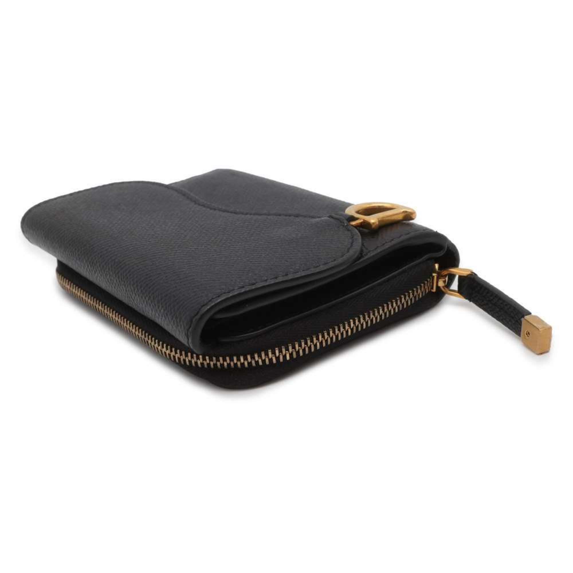 Christian Dior Tri-fold Wallet Saddle Medium Black