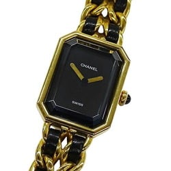 CHANEL Ladies' Watch Premiere Quartz GP Leather M Size H0001 Square Gold Black