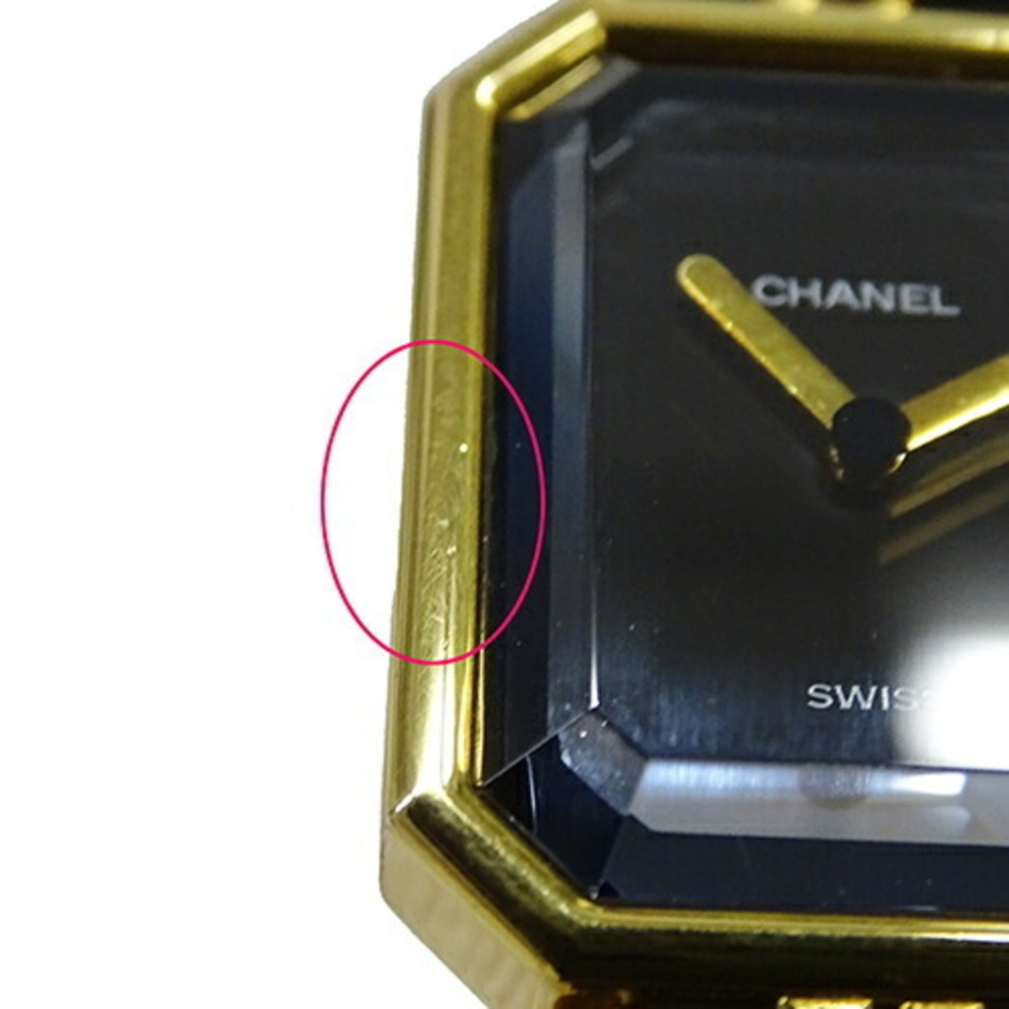 CHANEL Ladies' Watch Premiere Quartz GP Leather M Size H0001 Square Gold Black