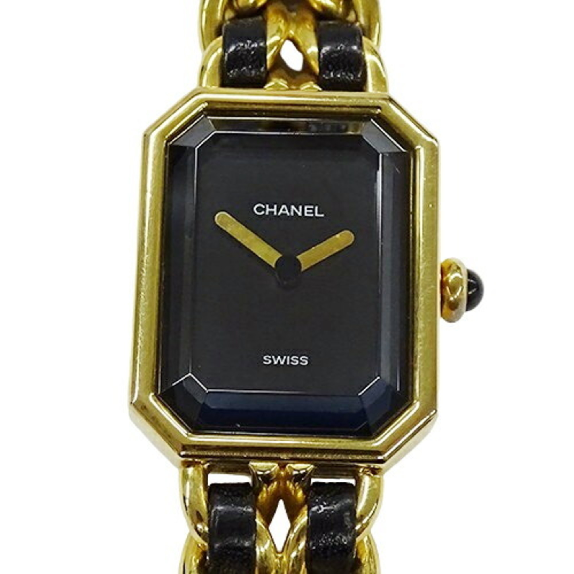 CHANEL Ladies' Watch Premiere Quartz GP Leather M Size H0001 Square Gold Black