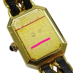 CHANEL Ladies' Watch Premiere Quartz GP Leather M Size H0001 Square Gold Black