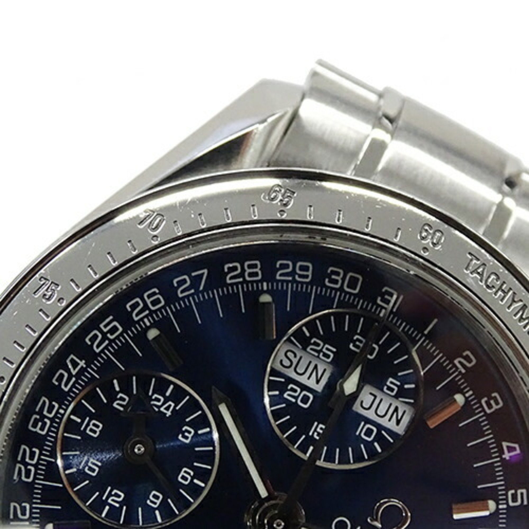 OMEGA Speedmaster 3523.80 Men's Watch Triple Calendar Automatic AT Stainless Steel SS Silver Blue Polished