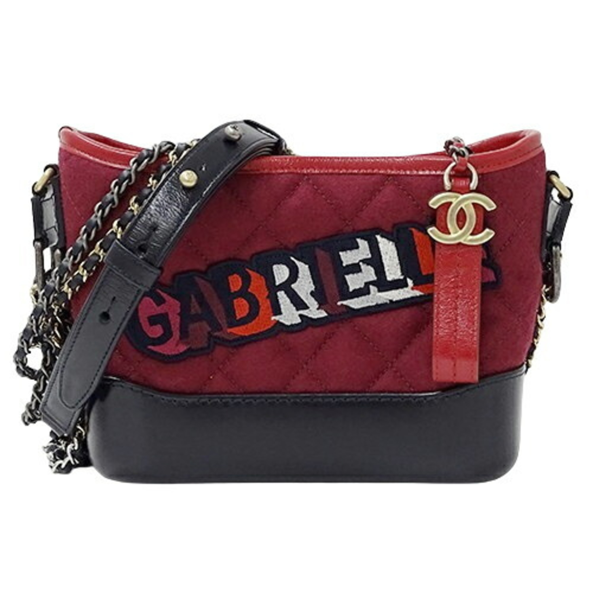 CHANEL Bag Gabrielle de Chanel Women's Shoulder Chain Wool Leather Red Black Compact