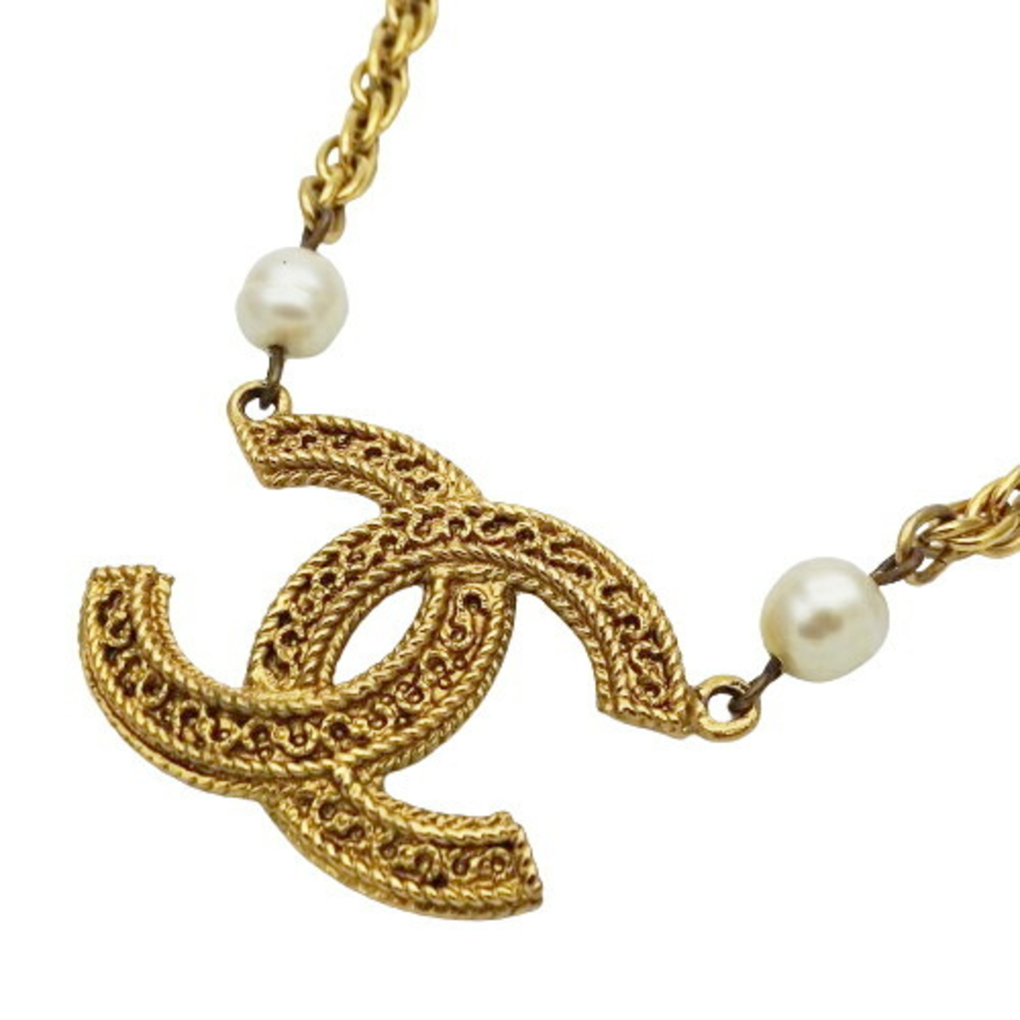 CHANEL Necklace for Women GP Fake Pearl Gold Coco Mark 3616 Pendant