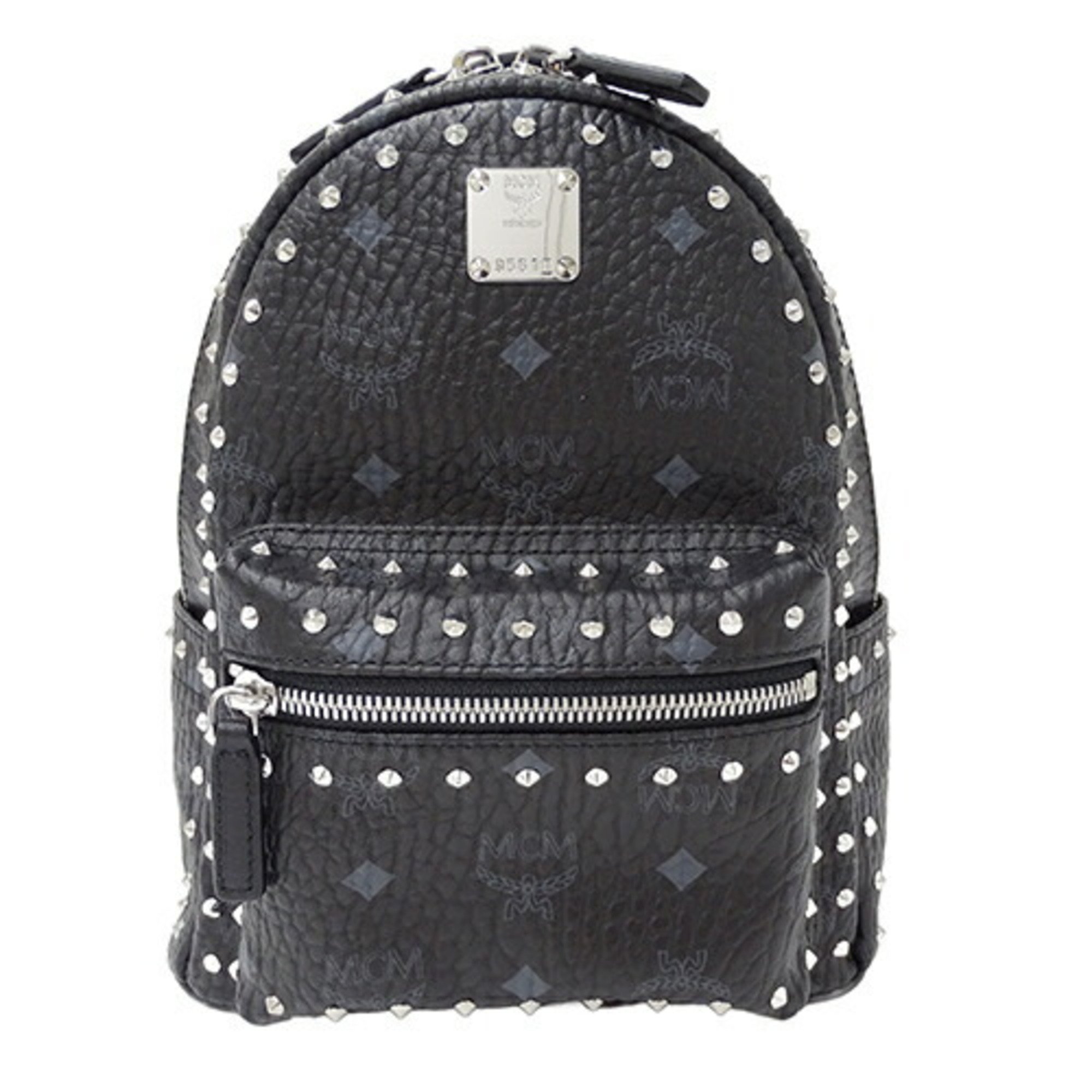 MCM Women's Bag, Visetos Backpack, PVC, Black, Studs