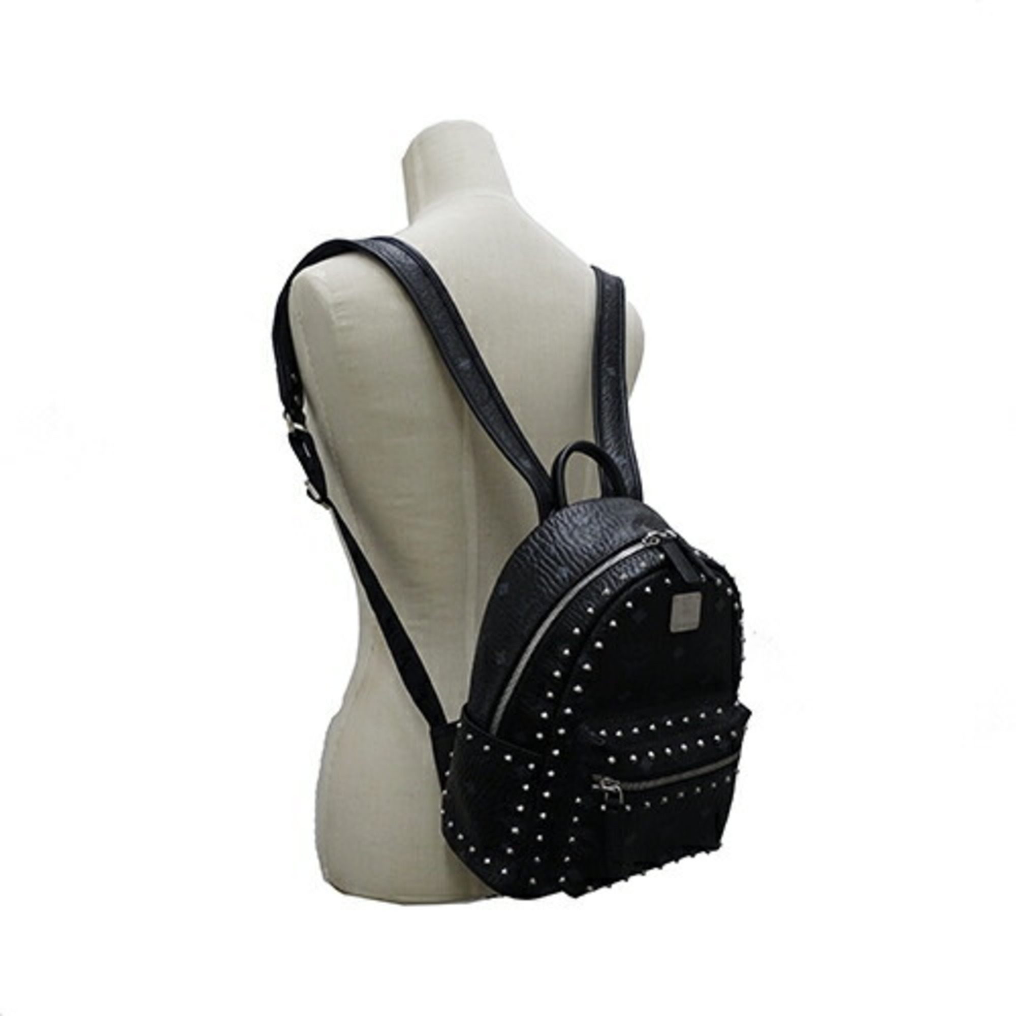 MCM Women's Bag, Visetos Backpack, PVC, Black, Studs