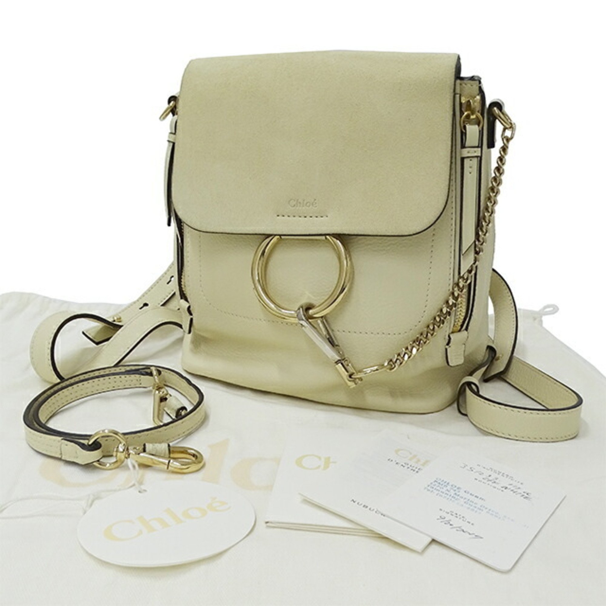 Chloé Chloe Bag Women's Faye Backpack Shoulder 2way Leather Off-White 3S1233 Compact White