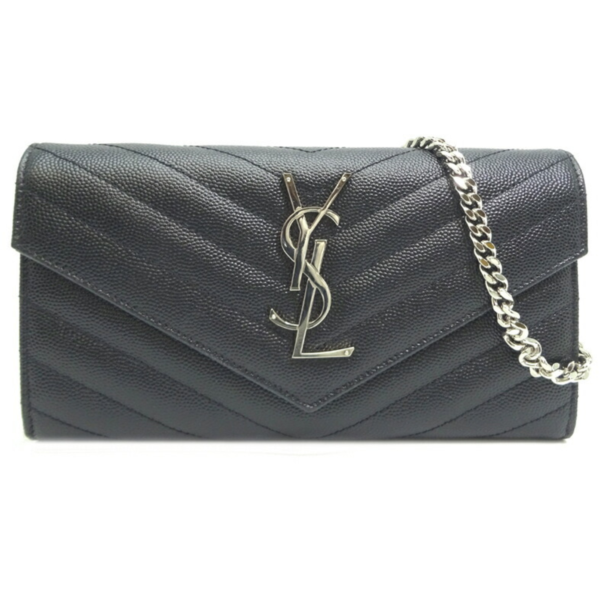 Saint Laurent Paris Cassandra Envelope Chain Wallet Women's Long 393953 Grained Calf Leather Black