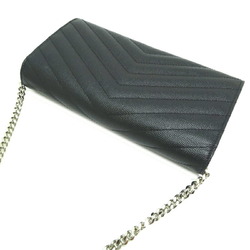 Saint Laurent Paris Cassandra Envelope Chain Wallet Women's Long 393953 Grained Calf Leather Black