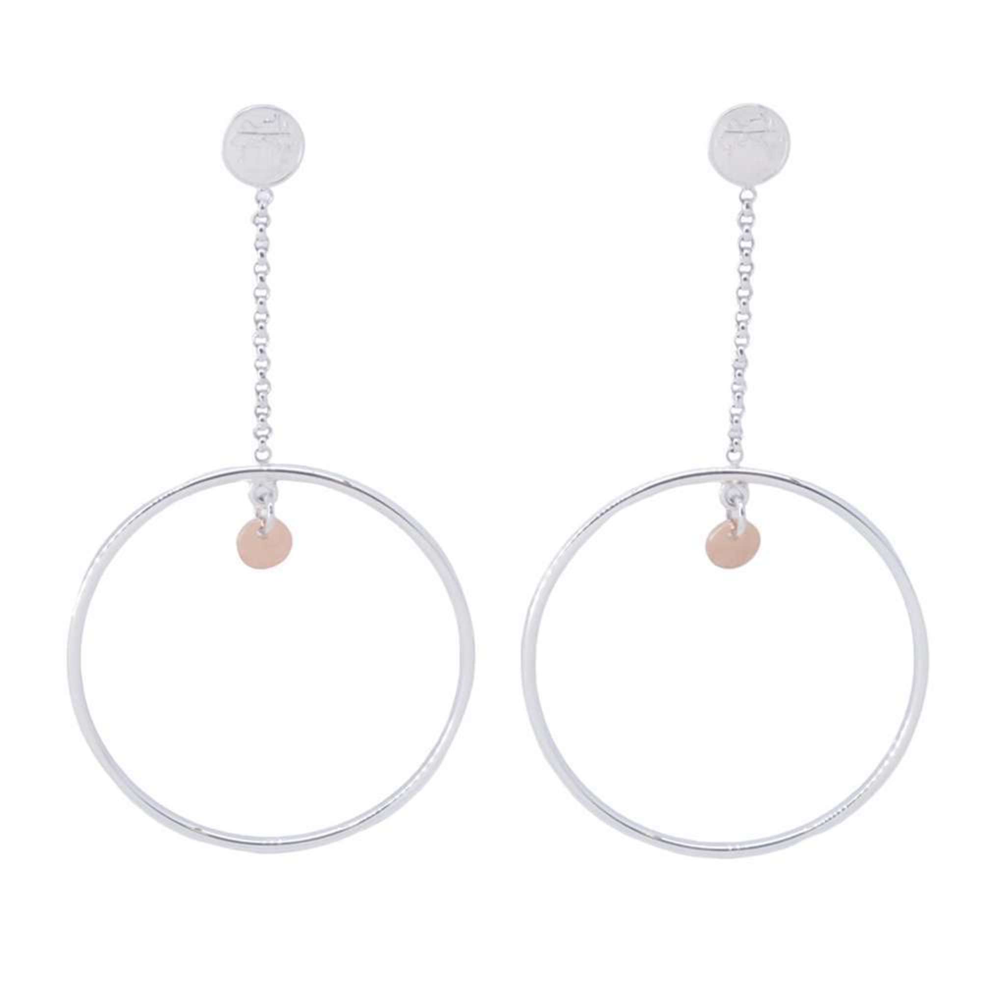 Hermes Earrings Exlibris Hoop V925 Silver K18PG Pink Gold HERMES