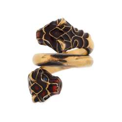 Gucci Ring Double Tiger Head Rhinestone Size 10 402269 GUCCI