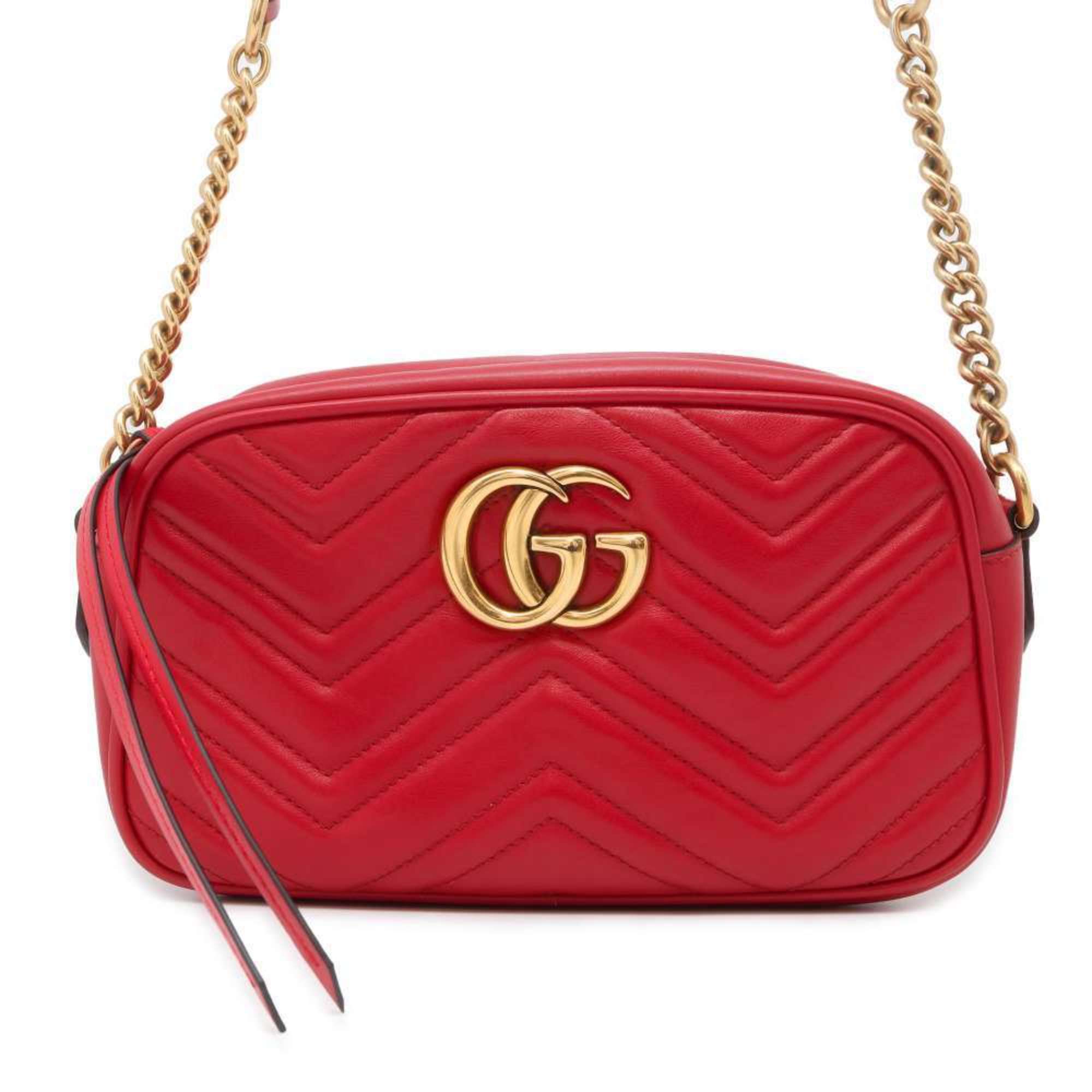 Gucci Shoulder Bag GG Marmont Quilted Small 447632 GUCCI Chain Red