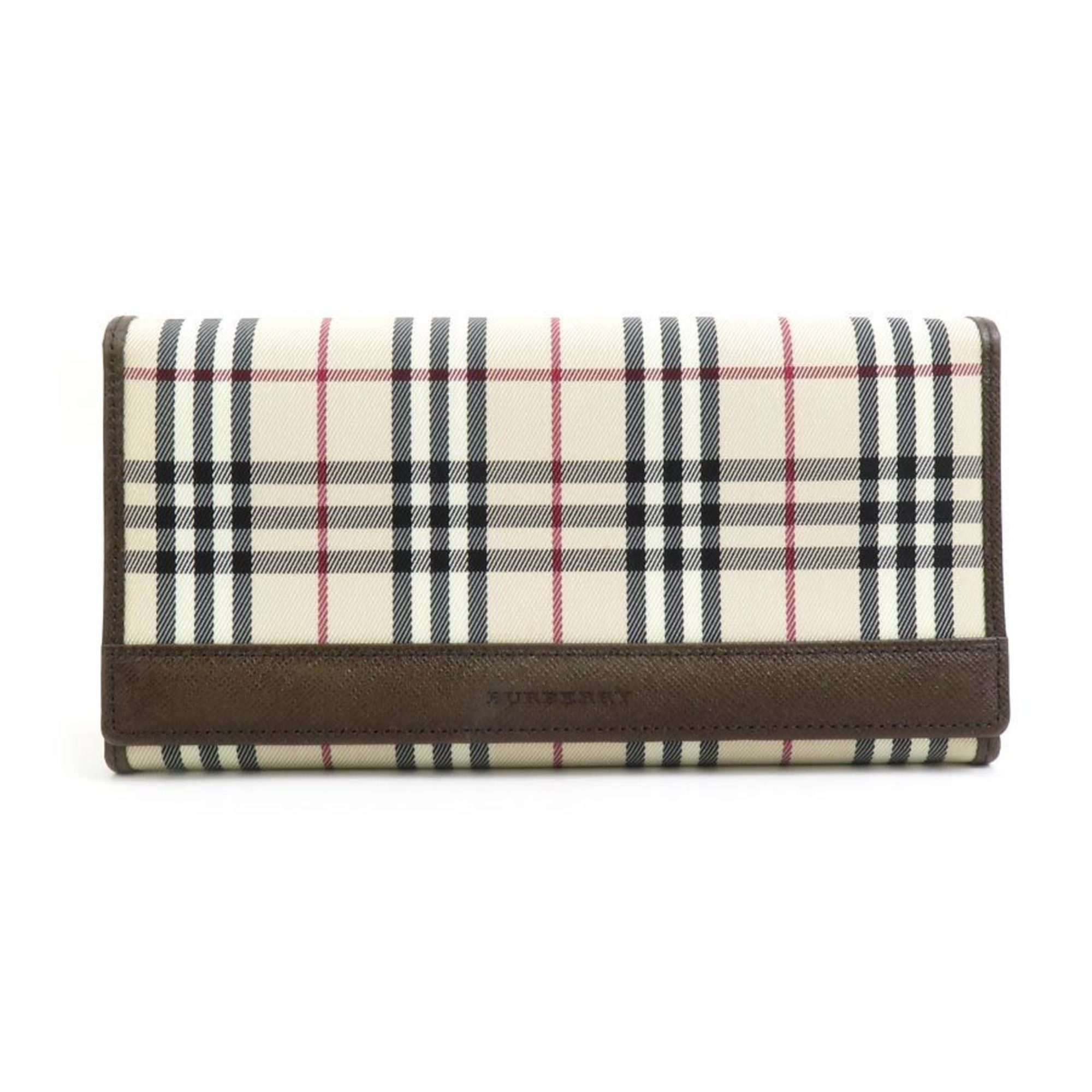 Burberry BURBERRY Bi-fold long wallet nylon leather brown x beige men's women's a0414