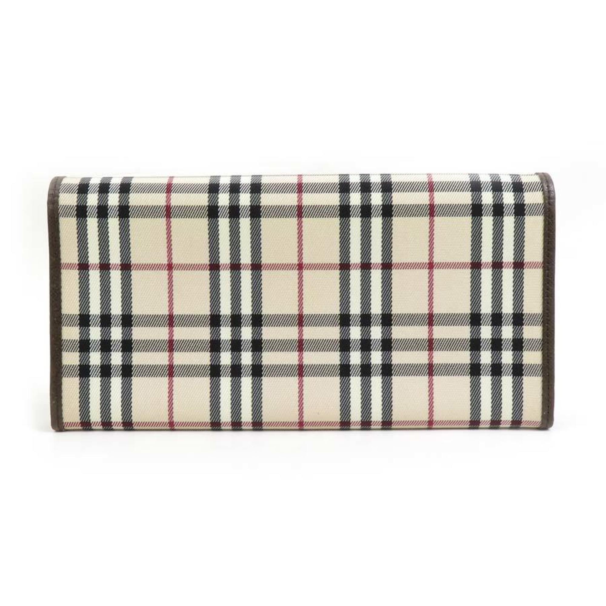 Burberry BURBERRY Bi-fold long wallet nylon leather brown x beige men's women's a0414