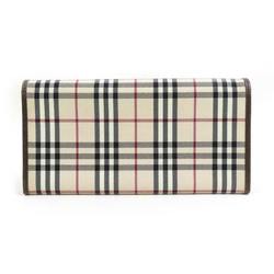 Burberry BURBERRY Bi-fold long wallet nylon leather brown x beige men's women's a0414