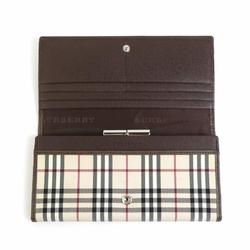 Burberry BURBERRY Bi-fold long wallet nylon leather brown x beige men's women's a0414