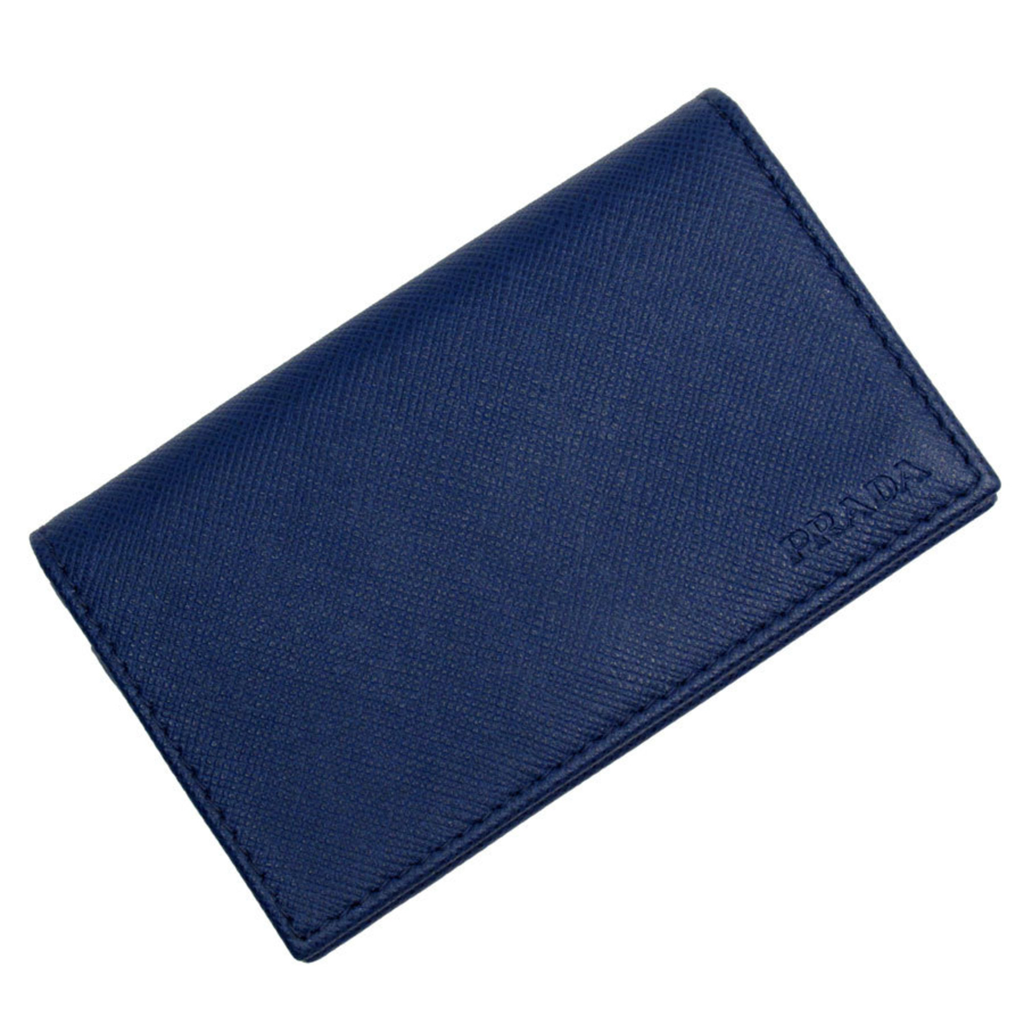 PRADA Business Card Holder Holder/Card Case Leather Blue Men's Women's w0601a