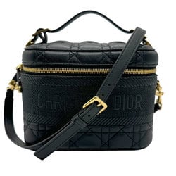 Christian Dior handbag shoulder bag vanity small leather canvas black gold women's z1830