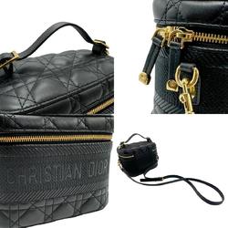 Christian Dior handbag shoulder bag vanity small leather canvas black gold women's z1830