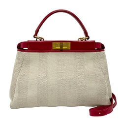 FENDI handbag shoulder bag peekaboo medium canvas linen light beige pink gold women's z1815