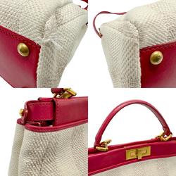 FENDI handbag shoulder bag peekaboo medium canvas linen light beige pink gold women's z1815