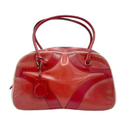 PRADA handbag leather red silver ladies n0118