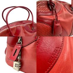 PRADA handbag leather red silver ladies n0118