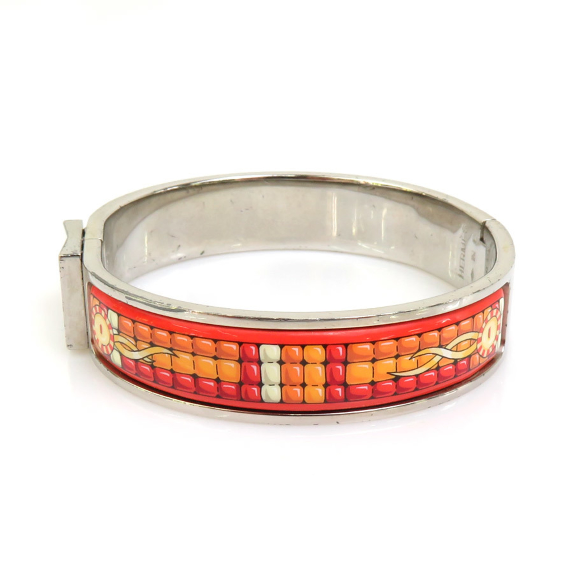 Hermes HERMES bangle bracelet click clack metal enamel silver orange ladies e58888a