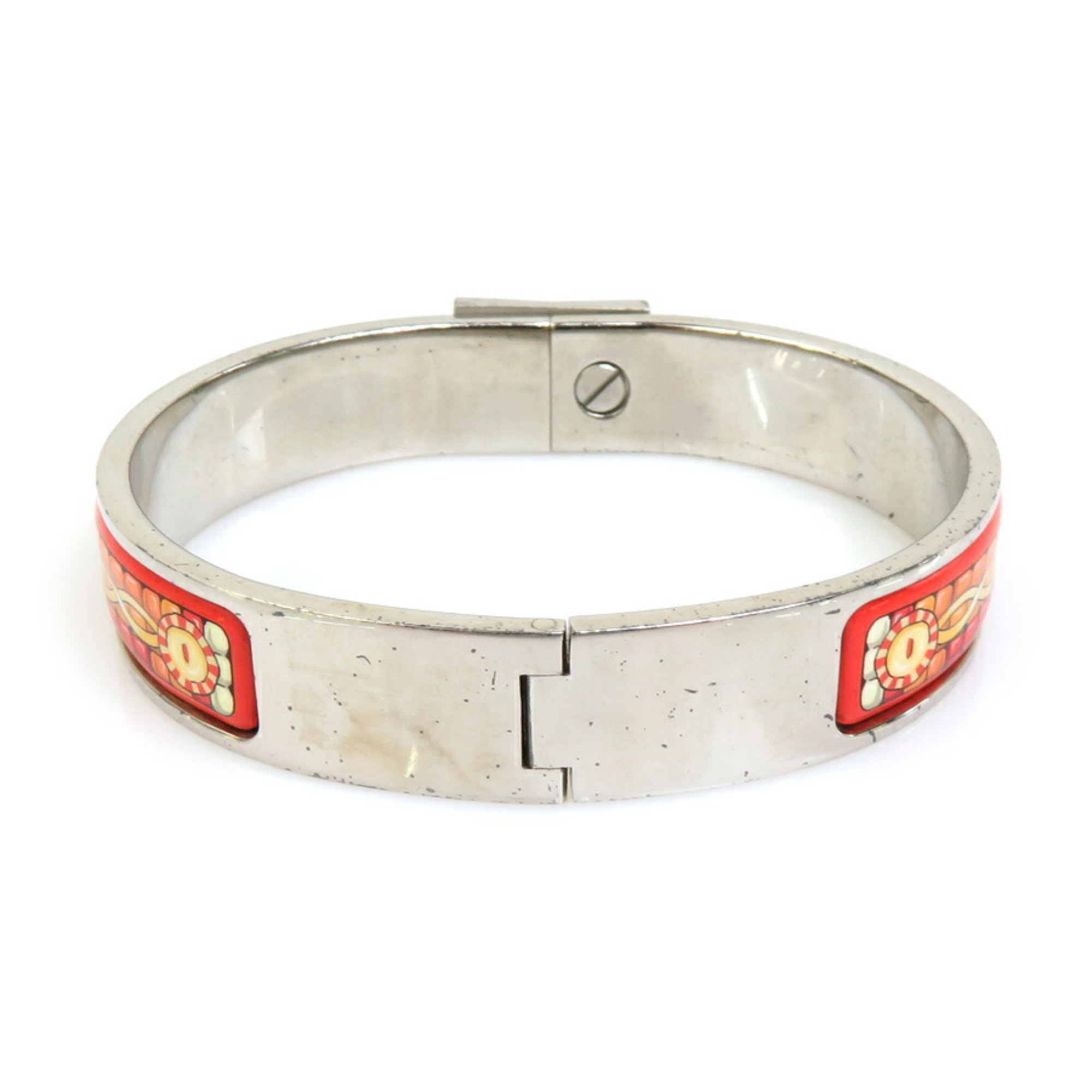 Hermes HERMES bangle bracelet click clack metal enamel silver orange ladies e58888a