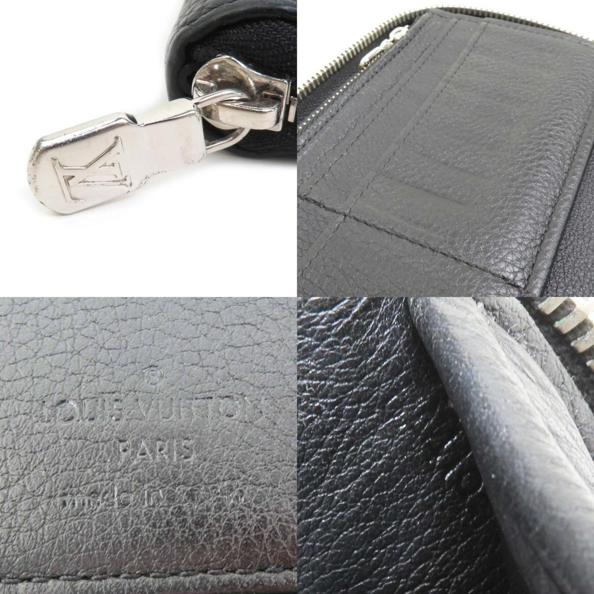 Louis Vuitton LOUIS VUITTON Round Long Wallet Zipper Vertical Leather Black Silver Men's e58885a