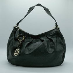 FENDI Handbag FF Marble Leather Black Silver Women's PD141