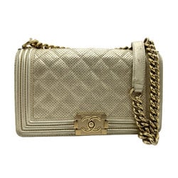 CHANEL Shoulder Bag Boy Chanel Leather Gold Women's n0113