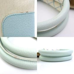 BVLGARI handbag nylon leather ivory x light blue ladies a0402