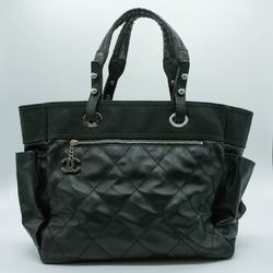 CHANEL Tote Bag Paris Biarritz GM Leather Coated Canvas Black Silver Men's Women's A34210 16th Series PD1