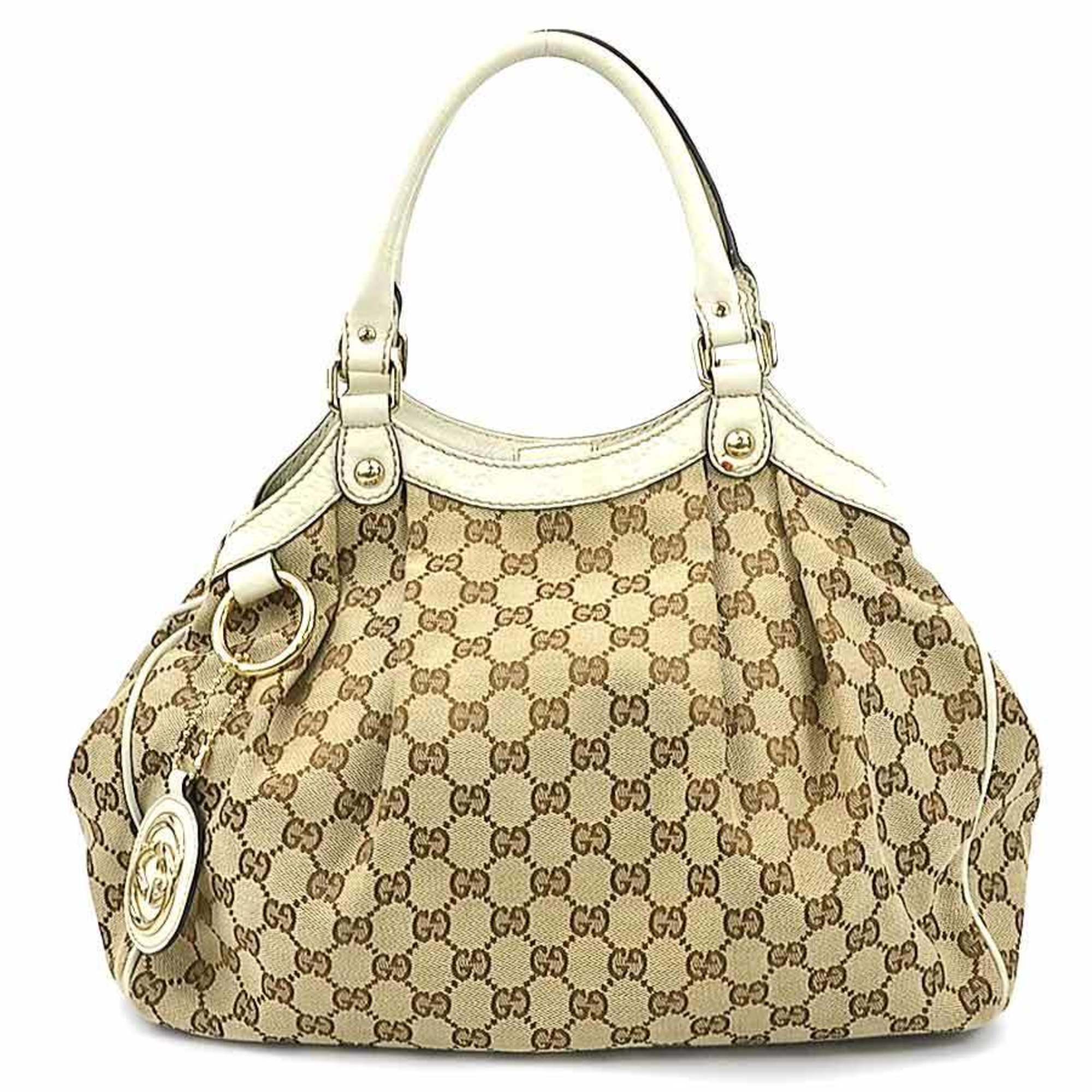 GUCCI Handbag GG Canvas Sukey Leather Beige Women's 211944 e58878a