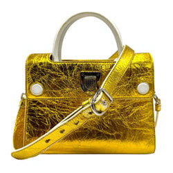 Christian Dior handbag shoulder bag leather gold white silver ladies z1826