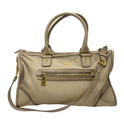 PRADA handbag shoulder bag leather beige gold ladies z1822