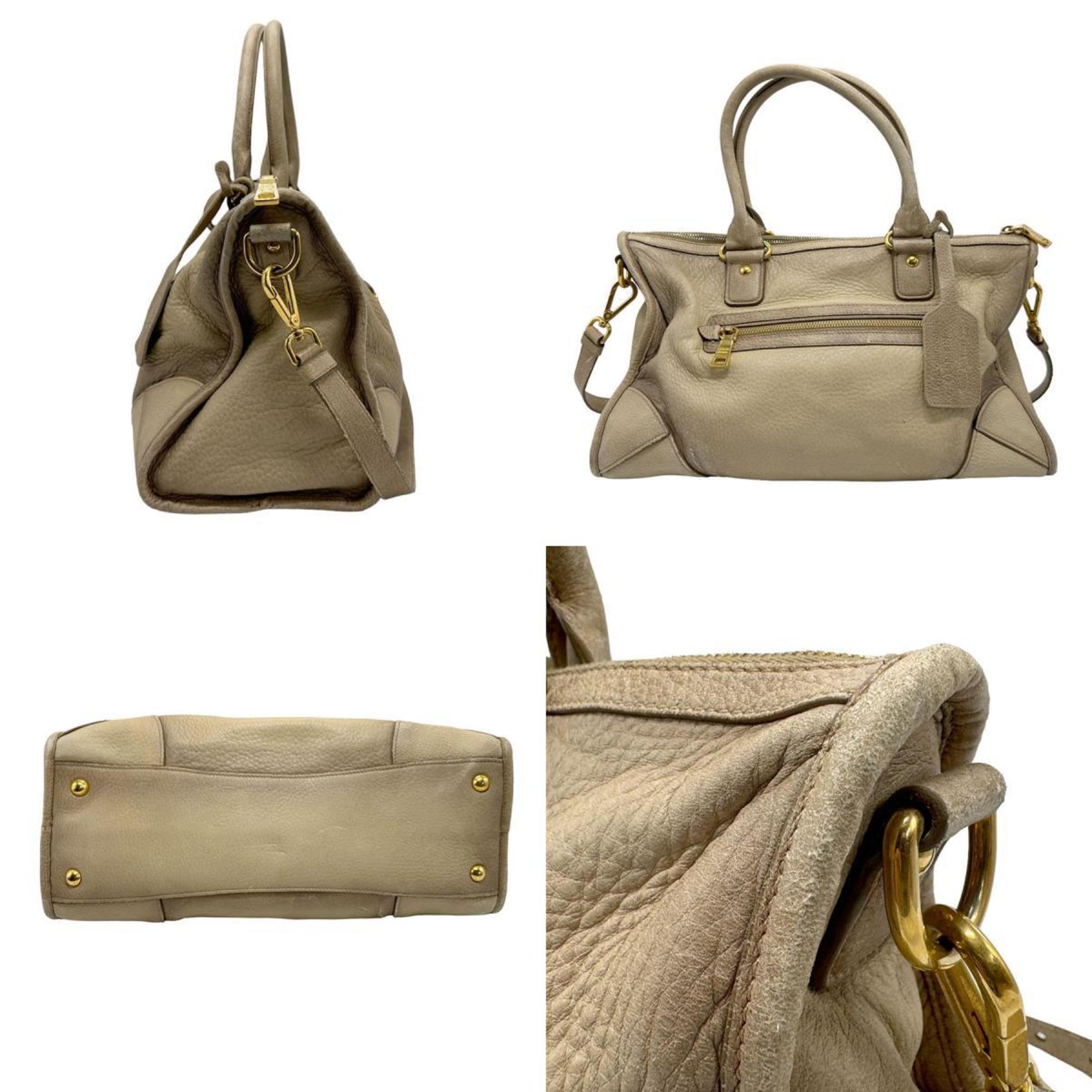 PRADA handbag shoulder bag leather beige gold ladies z1822