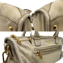 PRADA handbag shoulder bag leather beige gold ladies z1822