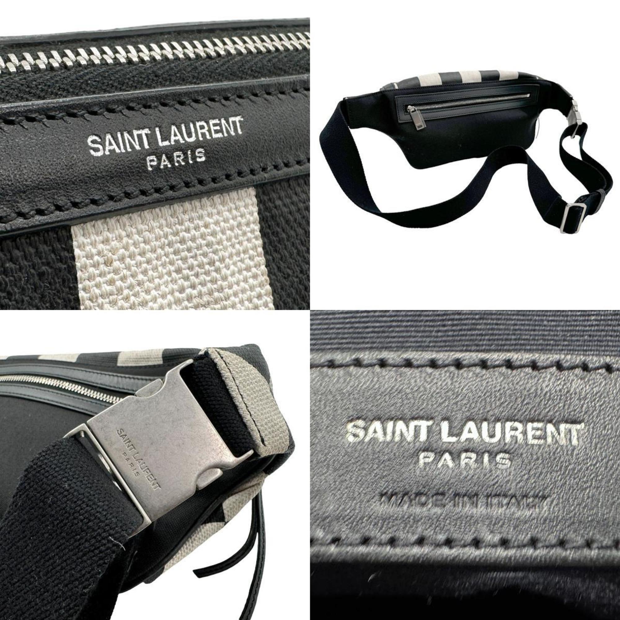 Saint Laurent SAINT LAURENT Body bag Coated canvas Canvas Black Off-white Silver Men Women z1857