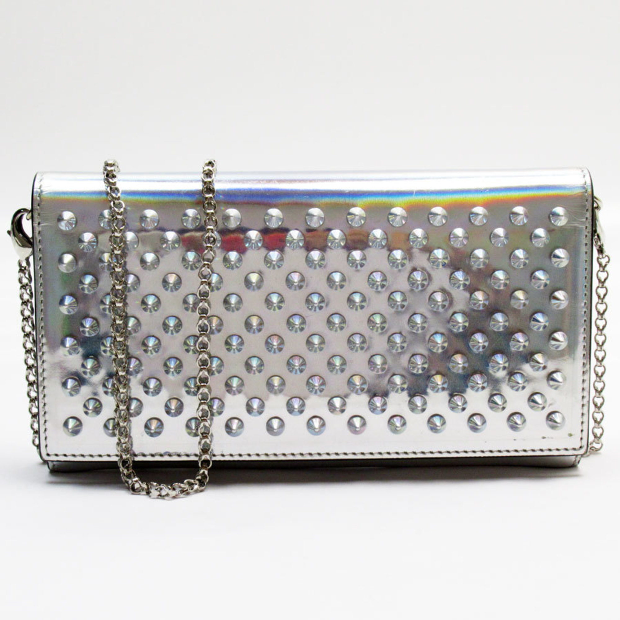 Christian Louboutin Long Wallet Chain Patent Leather Silver Women's W0544A