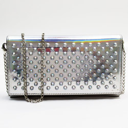 Christian Louboutin Long Wallet Chain Patent Leather Silver Women's W0544A