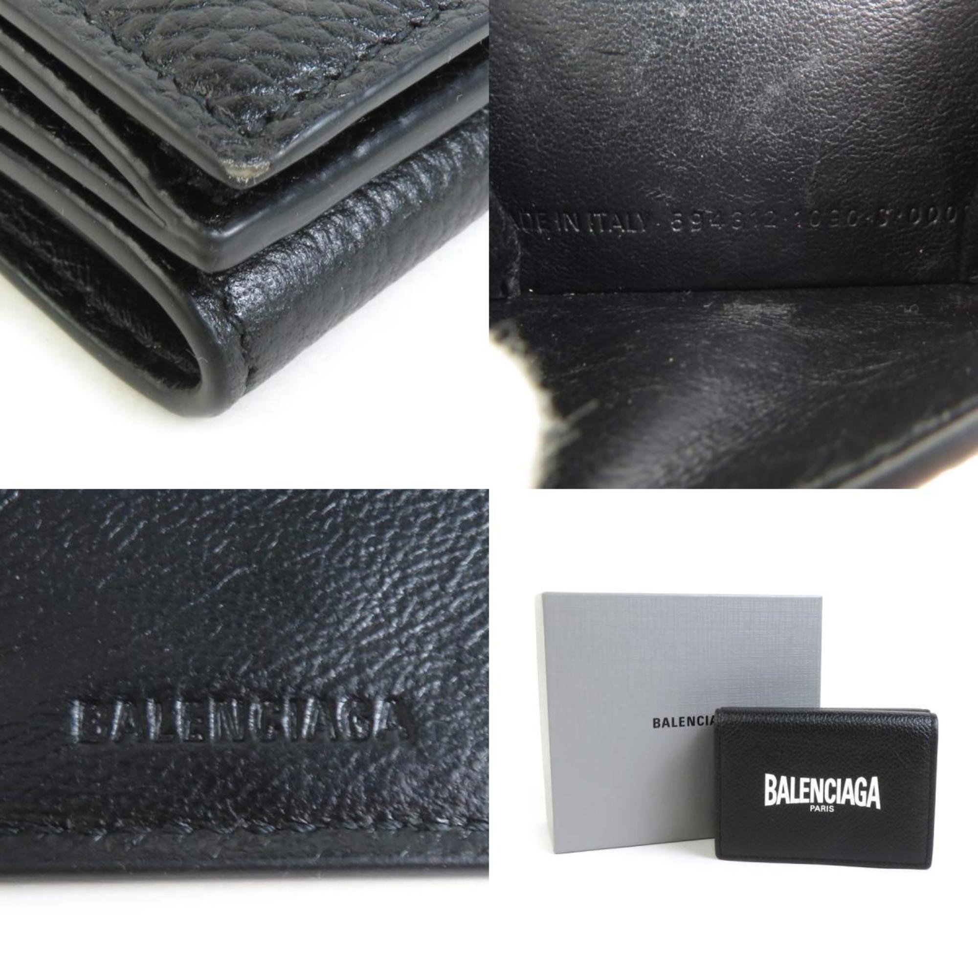 BALENCIAGA Tri-fold Wallet Leather Black Men's Women's h30407k