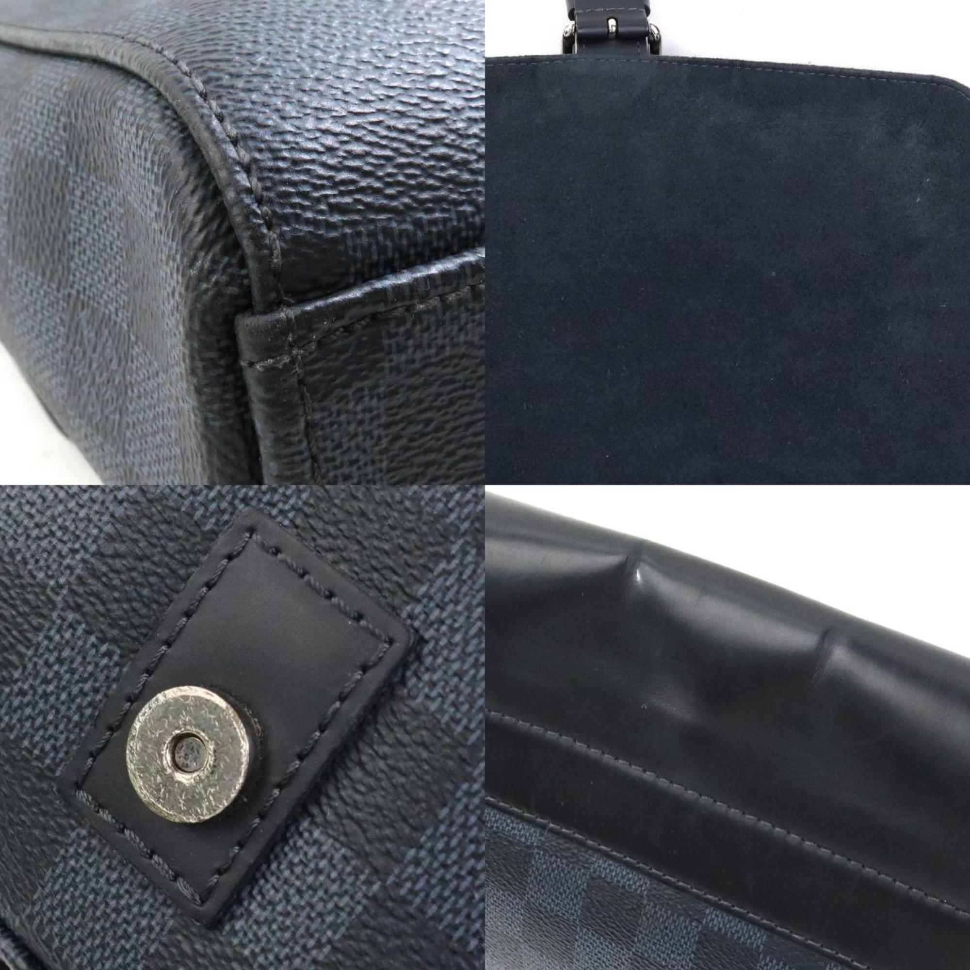 Louis Vuitton LOUIS VUITTON Shoulder Bag Damier Cobalt Newport PM Coated Canvas Leather Black Navy Silver Men's N41587 e58873a