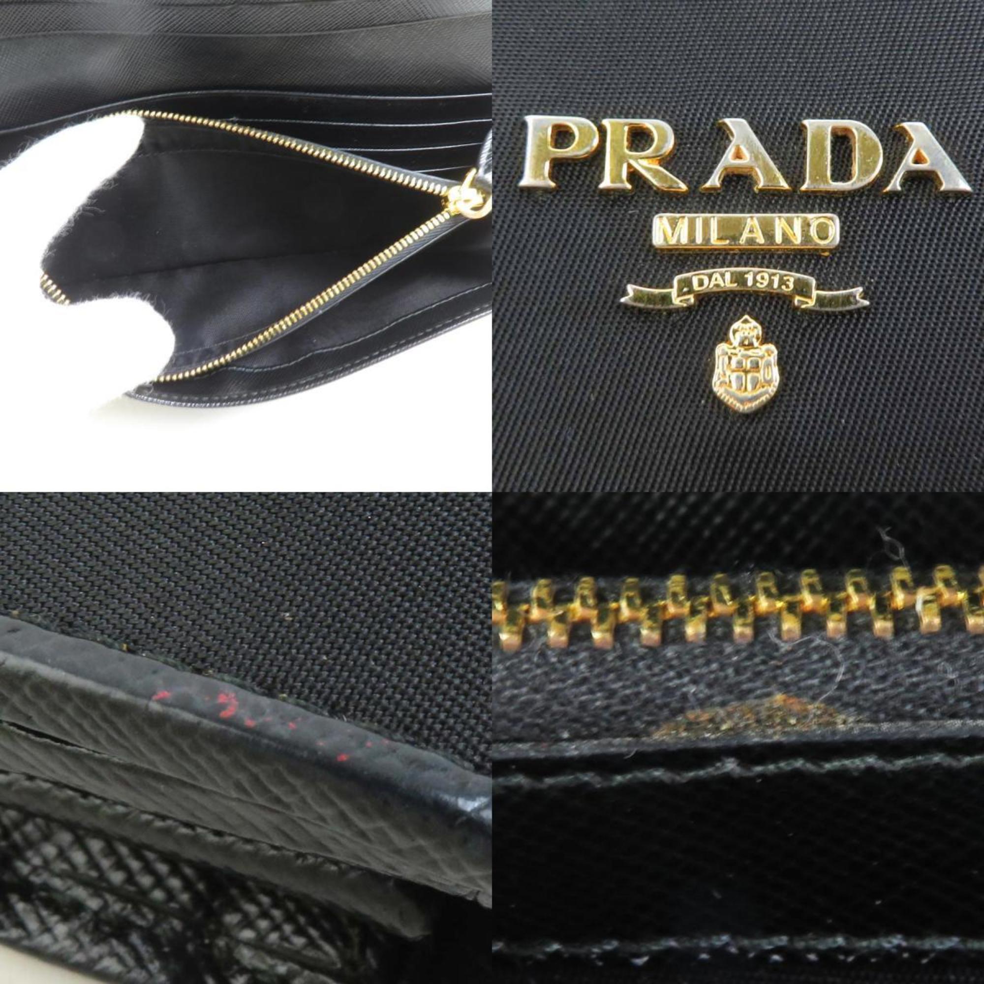 PRADA Bi-fold long wallet nylon black men's women's 1M1132 a0418