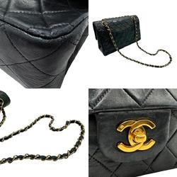 CHANEL Shoulder Bag Matelasse Double Flap Leather Metal Black Gold Women's z1865