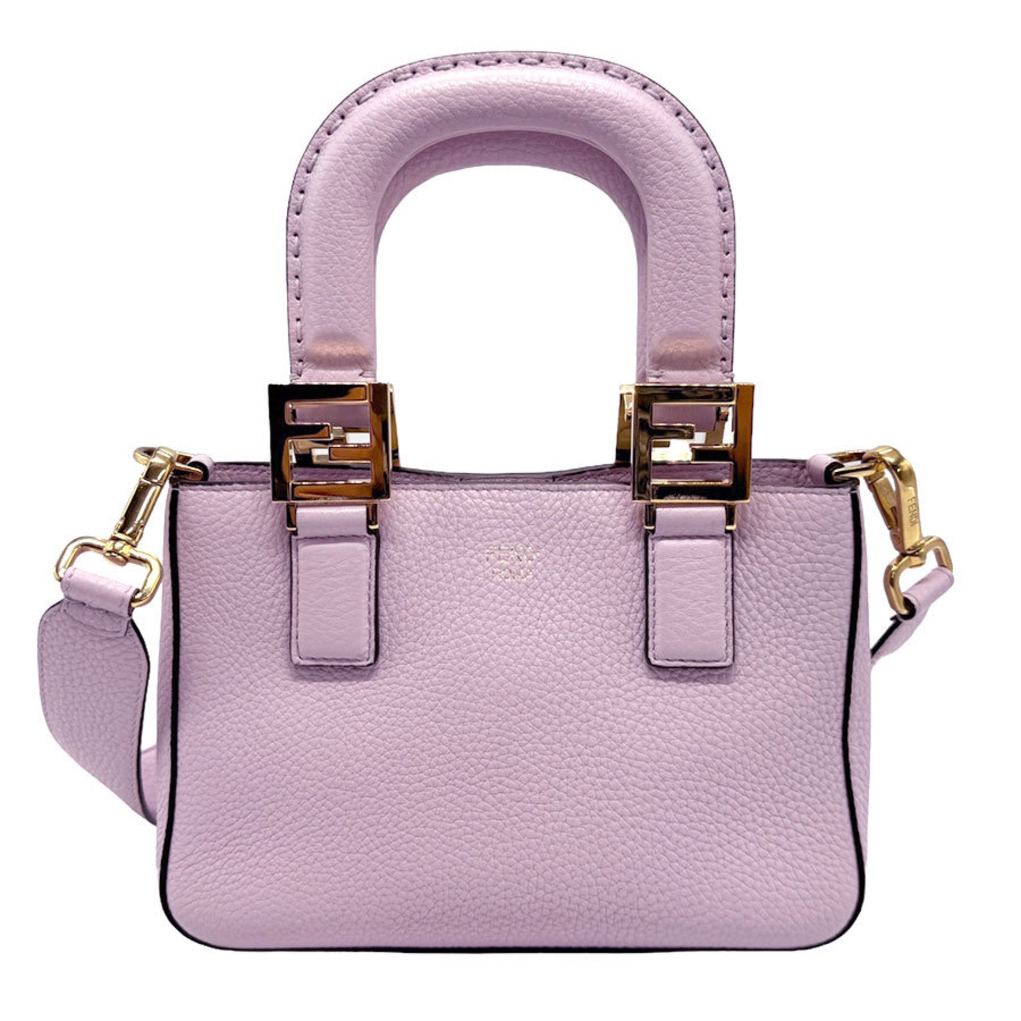 FENDI handbag shoulder bag Selleria leather light purple gold ladies z1825