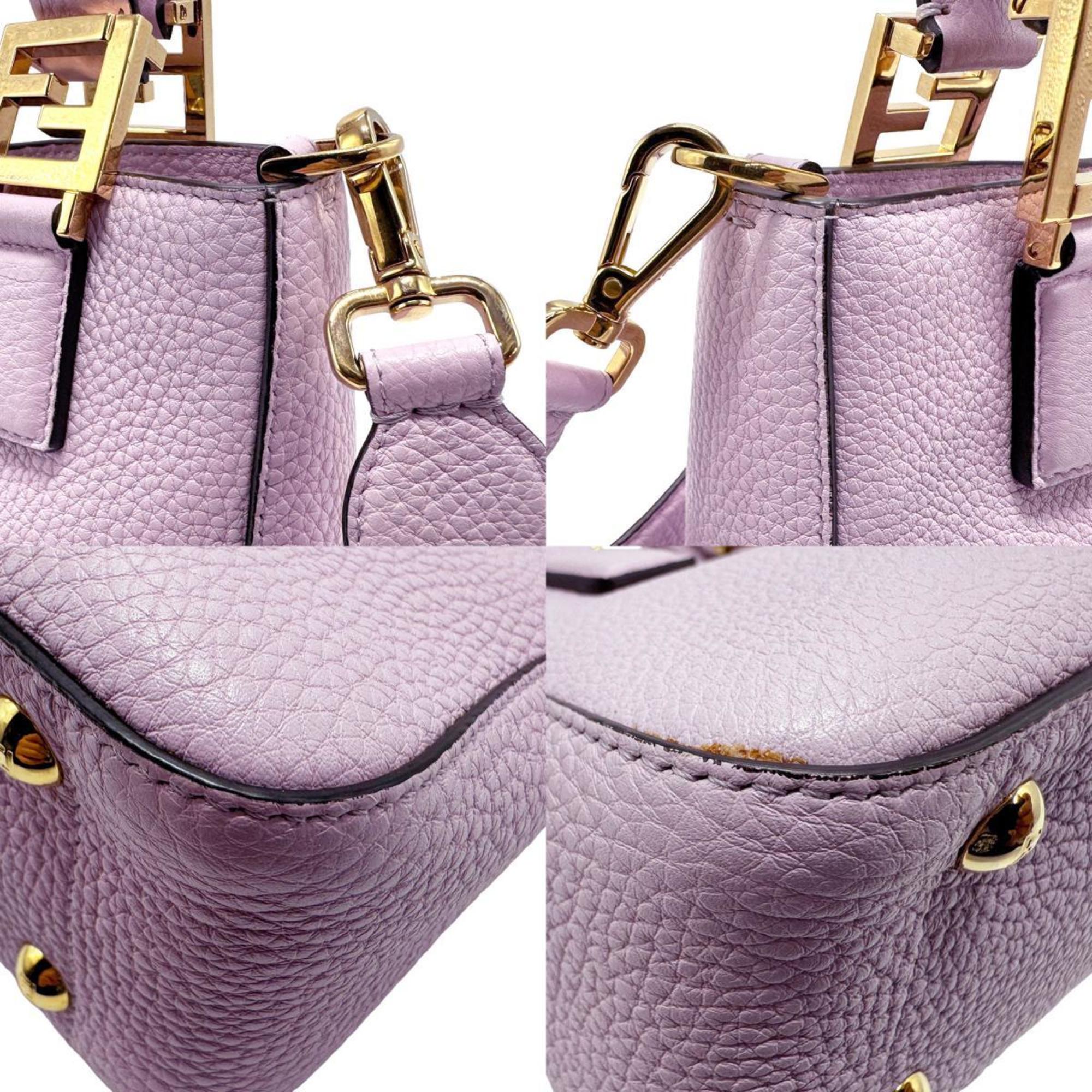 FENDI handbag shoulder bag Selleria leather light purple gold ladies z1825