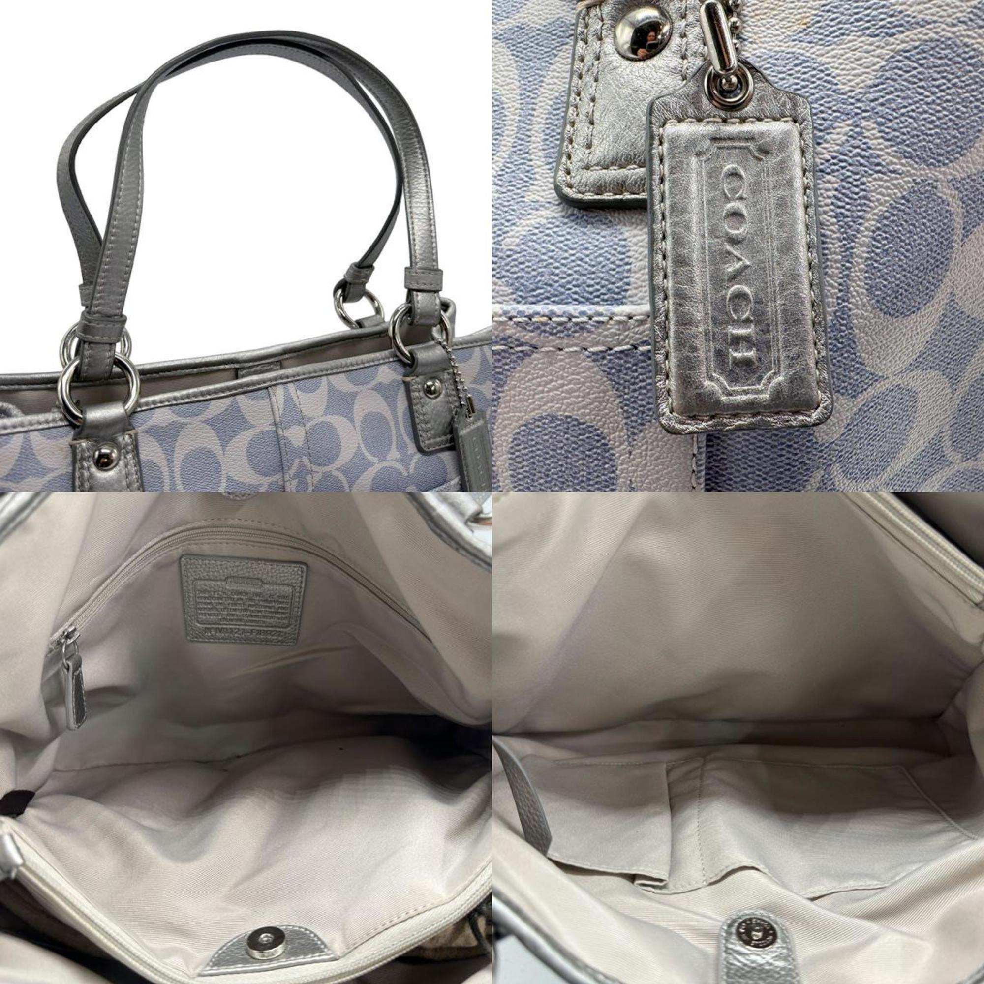 Coach COACH handbag signature leather light blue x silver ladies n0104